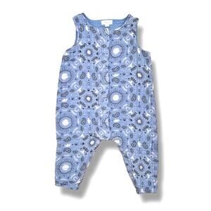 Angel Dear Baby Romper 6-12M Blue Muslin Cotton Sleeveless Snap One Piece Boho